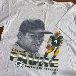 Vintage Brett Favre T Shirt Mens XL Gray Green Bay Packers 1997 NFL Graphic CSA